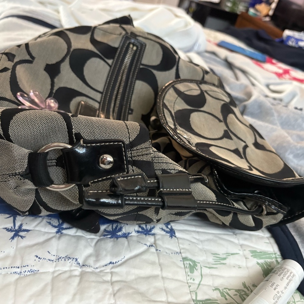 Coach Black and GreySignature Canvas Drawstring Backpack - Picture 3 of 9